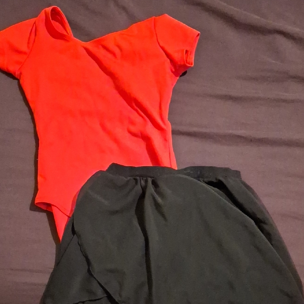 Red Leotard- Black Ballet Skirt- Child Meduim